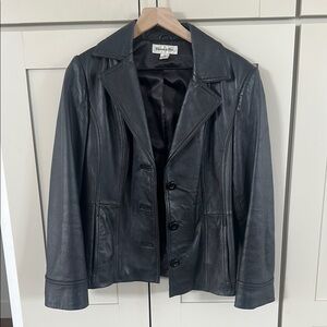 Preston & York Black Leather Jacket Tailored Fitted Design